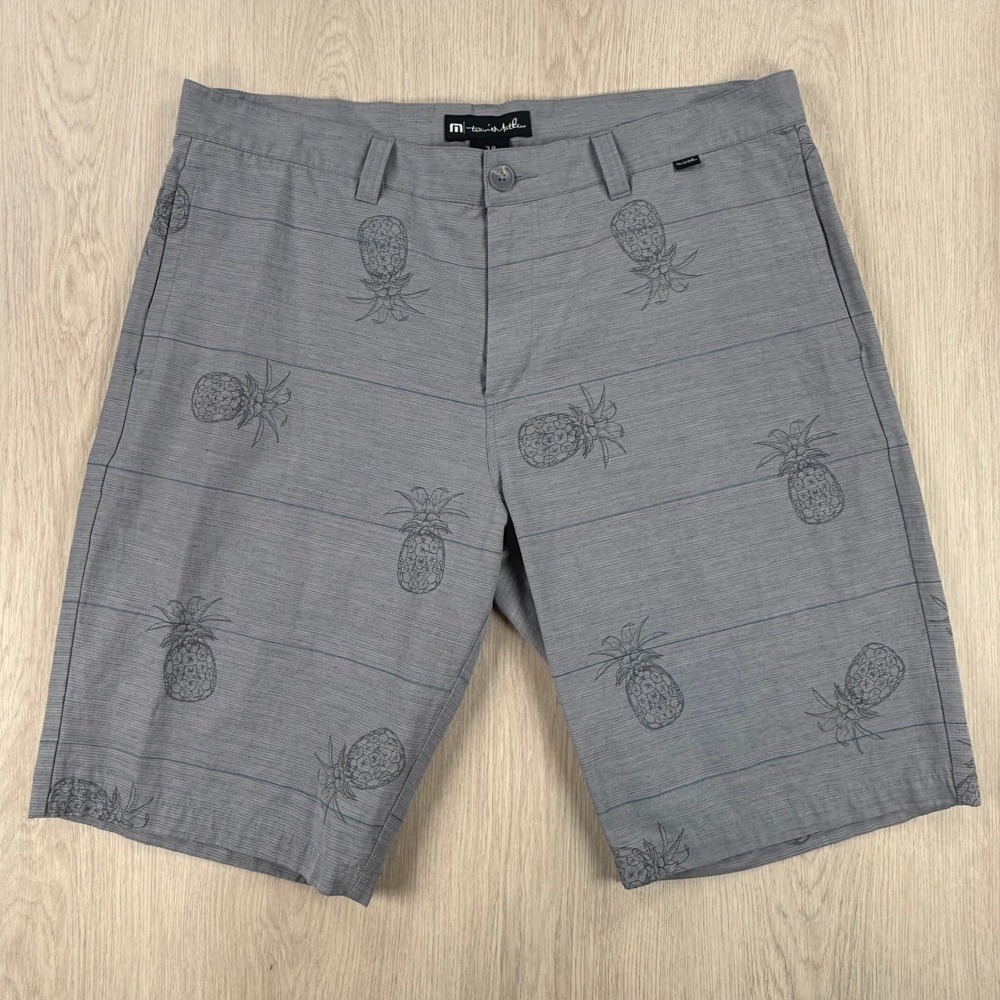 Golf Shorts TravisMathew Mens 38 Grey Pineapple Print Casual Hybrid Summer